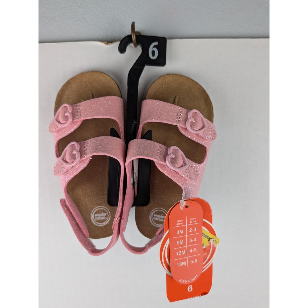 Wonder Nation‎ Toddler Girls Pink Glitter Heart Buckle Sandals Size 6 NWT